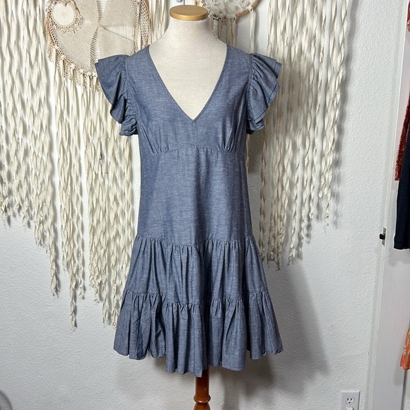 JILL Jill Stuart Chambray Flutter Sleeve Dress Size M - Picture 2 of 9